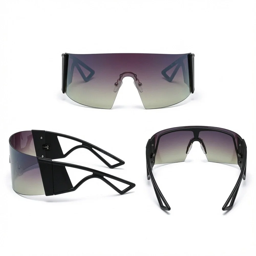 Mens‎ Futuristic Oversized Shield Sunglasses Olive Green Gradient Y2K Cyberpunk
